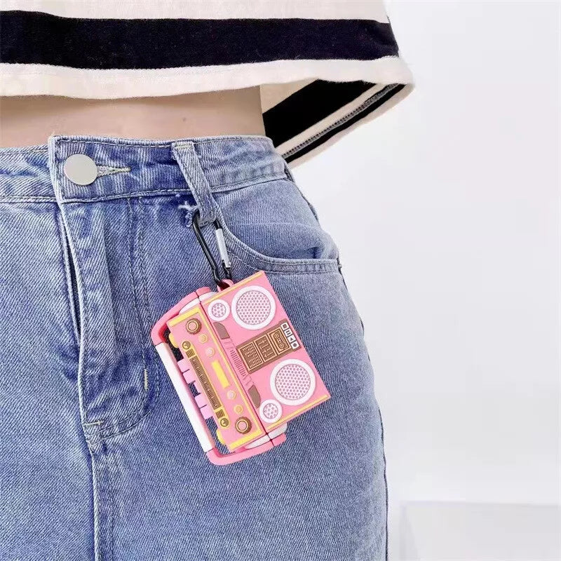 ピンクラジカセPVCケース【AirPods(エアーポッズ)】